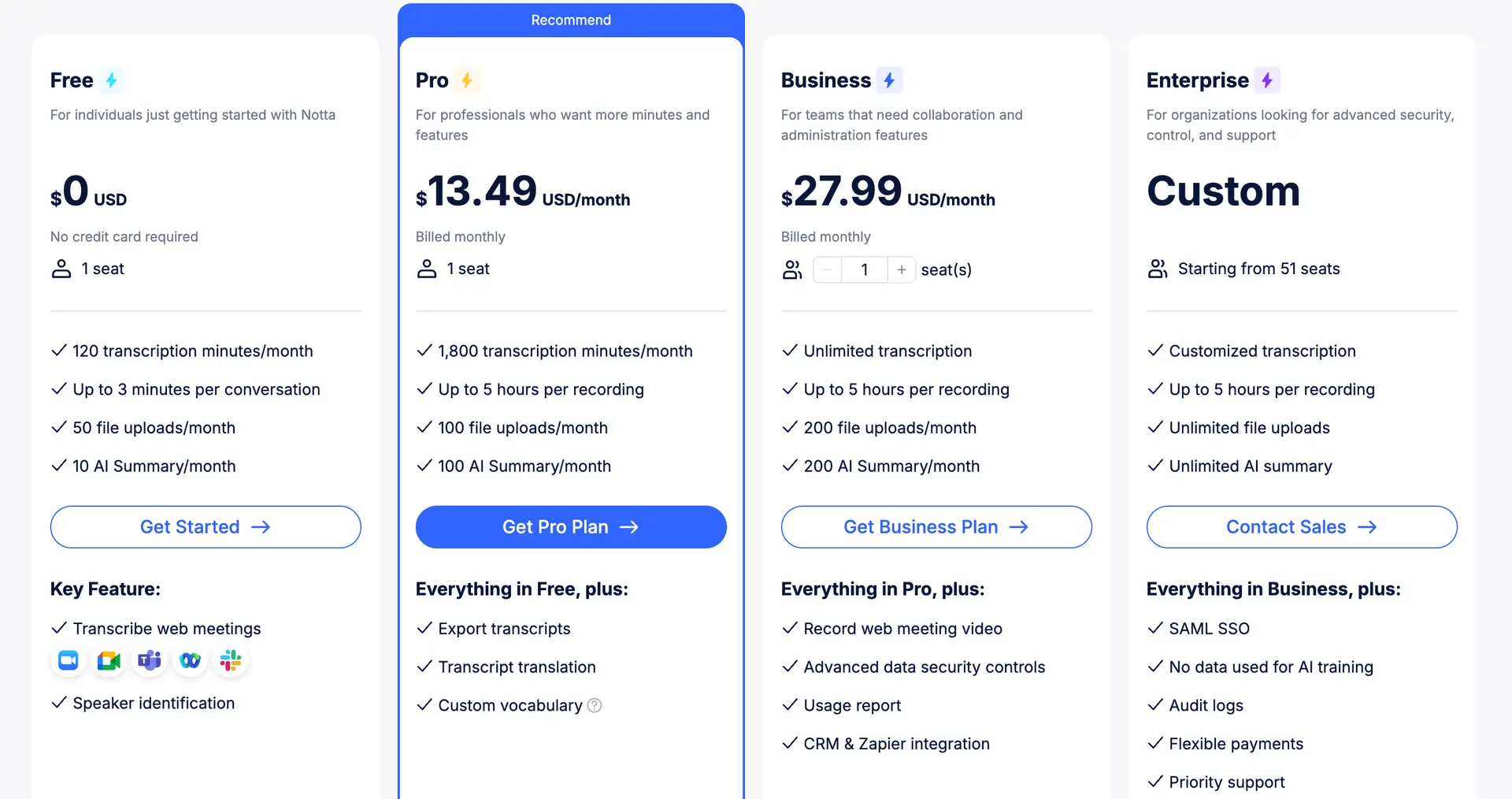 Notta pricing